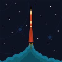 Space rocket launch. Vector illustration with flying rocket. Space travel. Project development. Creative idea.