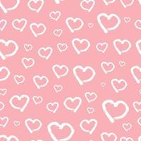 Seamless pattern with hand drawn hearts. Doodle grunge white hearts on pink background. Vector illustration.