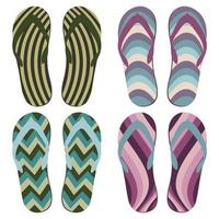 Set of Beach Slippers. Colorful Summer Flip Flops Over White Background vector