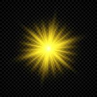 Light effect of lens flares. Yellow glowing lights starburst effects with sparkles on a transparent background. Vector illustration