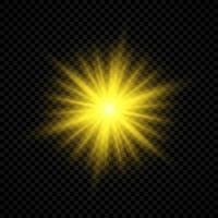 Light effect of lens flares. Yellow glowing lights starburst effects with sparkles on a transparent background. Vector illustration