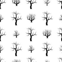 árboles curvos en blanco y negro sin costuras sin fondos de hojas. textura transparente del bosque vectorial. vector