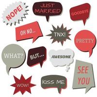 Set of speech bubbles on a white background with different inscriptions in the middle. Speech bubbles with short phrases. Vector illustration.