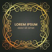 A square golden monogram element on a dark background. Vector illustration.
