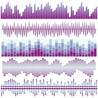 Vector set of purple sound waves. Audio equalizer. Sound and audio waves isolated on white background.