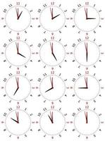 un conjunto de relojes mecánicos con una imagen de cada una de las doce horas. cara de reloj sobre fondo blanco.
