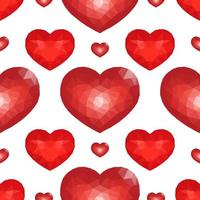 Seamless Pattern with Red Low Poly Heart. Symbol of Love. Vector illustration