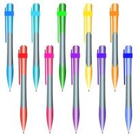 Set of multi-colored pens on a white background. Vector illustration.