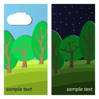 Three Trees. Day and Night on a Clearing in the Forest. vector
