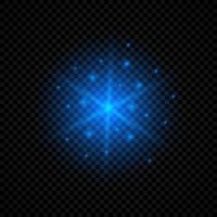 Light effect of lens flares. Blue glowing lights starburst effects with sparkles on a transparent background. Vector illustration