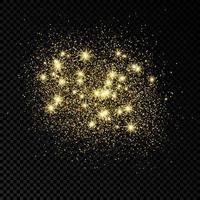 Golden glittering backdrop on a dark transparent background. Background with gold glitter effect and empty space for your text. Vector illustration