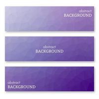 Set of three purple banners in low poly art style. Background with place for your text. Vector illustration