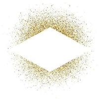 Greeting card with white rhombus frame on golden glitter background. Empty white background. Vector illustration.