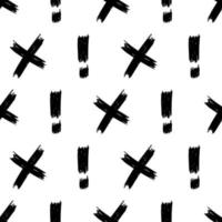 Seamless pattern with hand drawn cross and exclamation mark symbols. Black sketch cross symbol on white background. Vector illustration