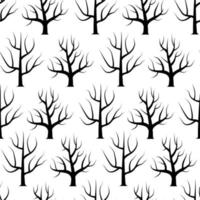 árboles curvos en blanco y negro sin costuras sin fondos de hojas. textura transparente del bosque vectorial. vector