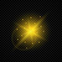 Light effect of lens flares. Yellow glowing lights starburst effects with sparkles on a transparent background. Vector illustration