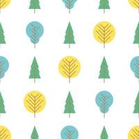 Seamless pattern with colored trees on white background. Vector illustration.