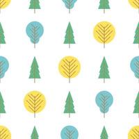 Seamless pattern with colored trees on white background. Vector illustration.