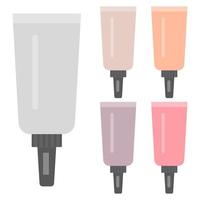 Set of makeup items. Five bright cosmetic tubes. Vector illustration.