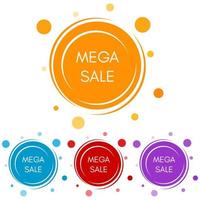 Set of four mega sale stickers with abstract colorful geometric forms. Vector illustration