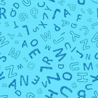 Doodle alphabet seamless background. Endless vector pattern with blue letters on a blue background.