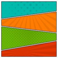 Colorful comic book page background in pop art style. Empty template with rays and dots pattern. Vector illustration