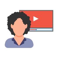 Online video. The woman before the video broadcast. People icon in flat style. Vector illustration