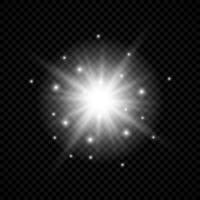 Light effect of lens flares. White glowing lights starburst effects with sparkles on a transparent background. Vector illustration