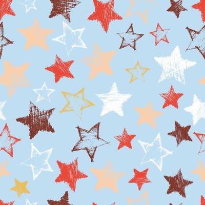 Seamless Pattern with hand drawn blue Stars on blue background. Abstract grunge texture. Vector illustration
