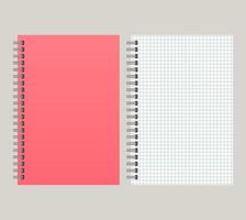 Notepad with a red cover and with a binding from left side. Vector illustration