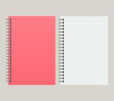 Notepad with a red cover and with a binding from left side. Vector illustration