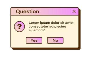 Vector retro vaporwave modal window. Gradient question dialog windows. Nostalgic UI. Retro computer interface. Question message.