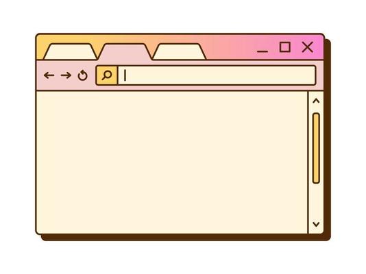 Vector retro browser. Empty design template. Nostalgic UI. Gradient retro vaporwave computer interface with shadow.