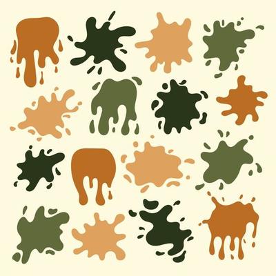 Vector boho paint splashes set. Colorful paint splatter collection. Scandinavian abstract splashes, liquids and drops.