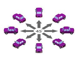 Mesh car in different angles in isometric view. vector
