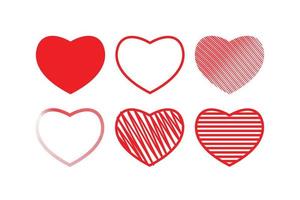 conjunto de corazones vectoriales. símbolos de corazón plano, de dibujos animados y de línea. colección de ilustraciones aisladas. vector
