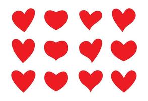 Hearts of different shapes. Set of different isolated red hearts. Vector elements for your design.