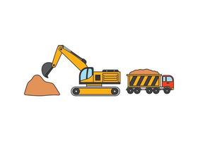 vector illustration Hand drawn color children construction vehicle excavator and dump truck