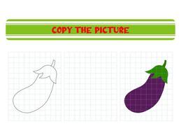 Repeat the picture. Coloring book for kids. Children's education. Vegetable eggplant. vector