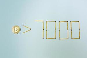 Golden bitcoin on isolate white background concept mining 7000 photo