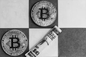 Bitcoins on the chess board photo