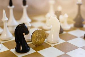 Chess with coin bitcoins behind the scenes business photo