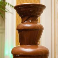 fuente de chocolate colocada sobre una mesa el día de la boda foto