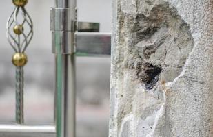 Cement pillars are broken or damaged. photo