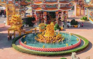 Ang Silla,Chonburi,Thailand-January 14, 2023 Fountain Naja statue is a beautiful Thai and Chinese architecture of Nachas sa thai chute shrine, naja shrine, najasaataichue, nezha shrine chinese temple. photo