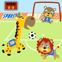 Funny animals playing soccer, vector cartoon illustration