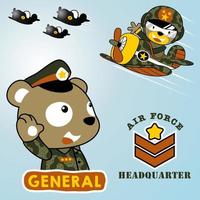 Air force squadron with cute bear in military costume. Kids t shirt design, vector cartoon illustration