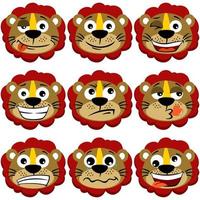 conjunto de expresiones faciales de león divertido, ilustración de dibujos animados vectoriales vector