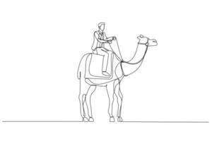 businessman riding on camel concept of diverse and strong business. Single continuous line art style vector