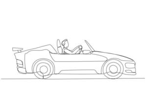 businessman riding car concept of manager ready to drive business into victory. Single continuous line art style vector